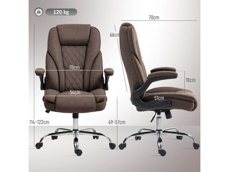  Fauteuil de bureau, chaise bureau ergonomique, hauteur réglable, accoudoirs relevables, 70 x 70 x 114-122 cm, marron  - Conforama C