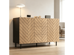 Buffet de salon 120 cm meuble de rangement 3 tiroirs commode bois et noir