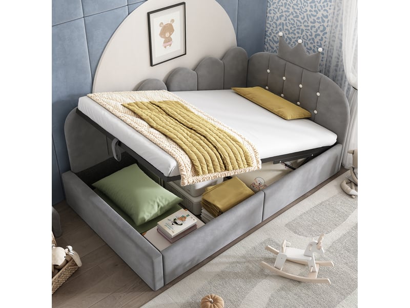  Modenvie lit banquette 90x200 cm - en velours avec rangement hydraulique, sans matelas - gris  - Conforama B
