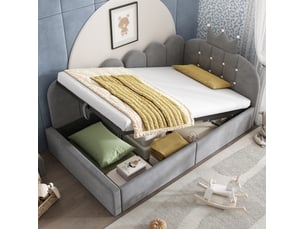 Lit avec rangement 90x200 cm <strong>MODENVIE</strong>  <strong></strong> coloris gris