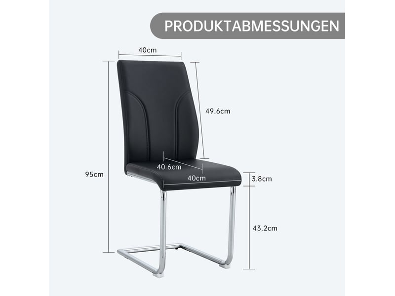  Lot de 2 chaises 40,6x40x95 cm, noir, pu, métal argenté, confortable, design moderne, salle à manger  - Conforama C