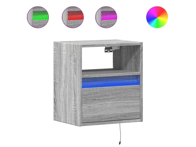 Lot de 2 meuble tv mural avec lumières led sonoma gris 41x31x45 cm - Conforama A