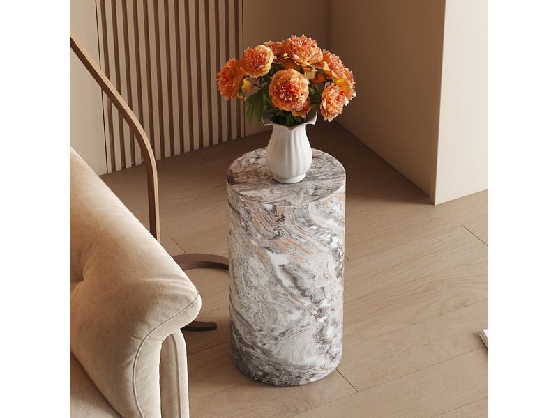  Table basse ronde effet marbre gris, bout de canapé minimaliste en mdf, ø30x55 cm, charge 90 kg, livré monté  - Conforama D