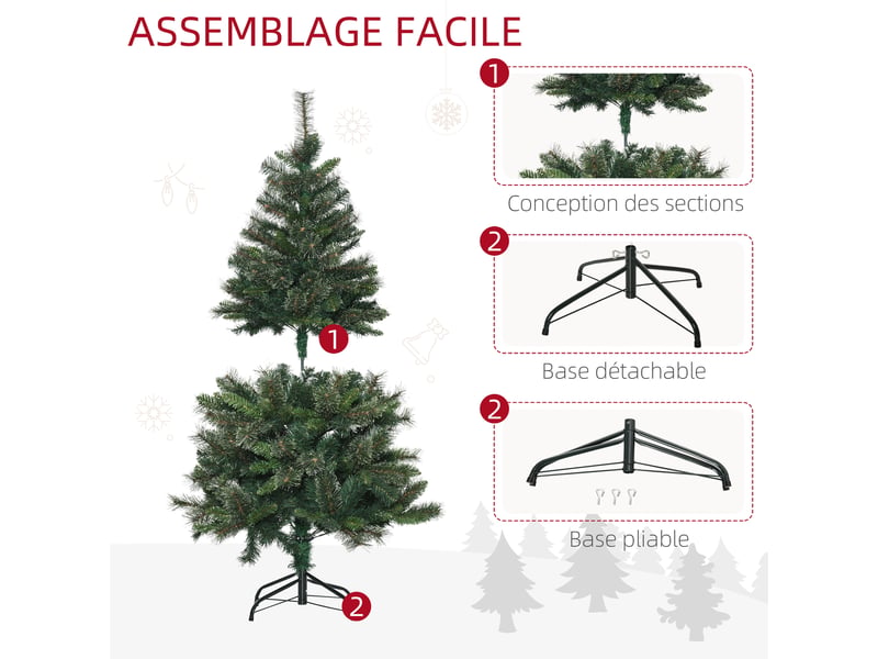  Sapin arbre de noël artificiel 665 branches + support pied vert 150 cm  - Conforama R