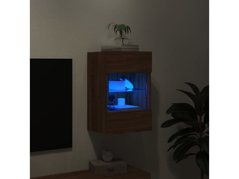  Meuble tv - banc tv - meuble de rangement mural avec lumières led chêne marron 40x30x60,5 cm  - Conforama C