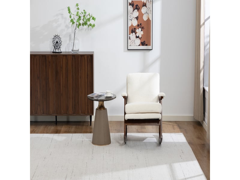  Fauteuil à bascule mid-century avec structure en bois, fauteuil de salon rembourré et coussin lombaire, 83x73x80 cm  - Conforama C