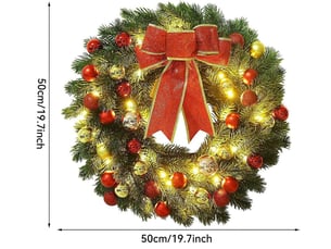 Couronne de noël 50cm avec guirlande led à pile – décoration suspendue pour porte d'entrée (piles non incluses)