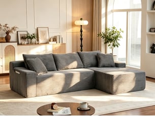 Canapé d'angle compressé droit fixe <strong>BGSRYAO</strong> <strong></strong> 3 places Velours côtelé Gris