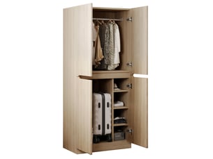 Armoire à deux portes avec penderie et niches basses de rangement, pour chambre, en bois naturel, 70 × 40 × 170 cm