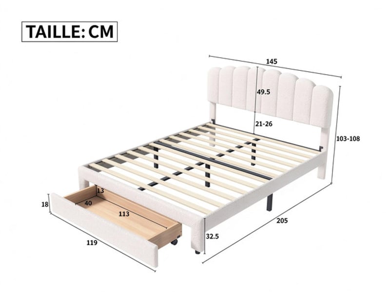 Lit coffre 140x200 cm ezssw, coloris blanc - Conforama C