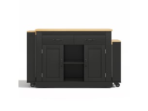 Îlot de cuisine mobile 142x55x93 cm - plans extractibles jusqu'à 340 cm - 9 roulettes (4 freinables) - prises 230v + usb - rangements multiples - structure mdf - noir