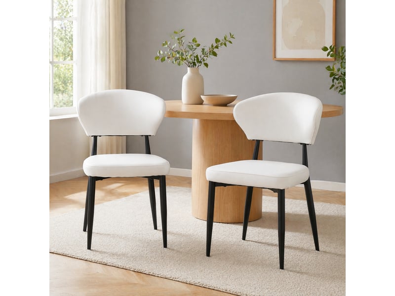  Lot de 2 chaises de salle à manger blanches et noires en pu avec pieds en métal  - Conforama D