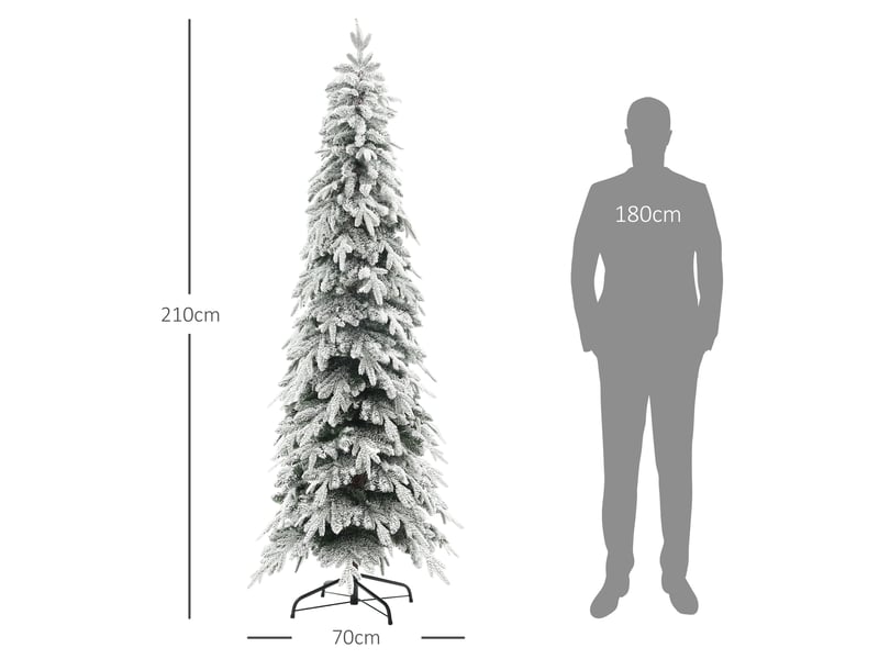  Sapin de noël artificiel de 210 cm, ressemblant à un vrai sapin avec 800 branches denses, neige artificielle, ouverture pour voiture  - Conforama C