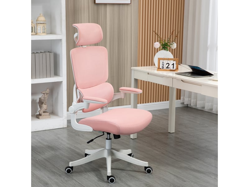  Chaise de bureau en maille rose pivotante, dossier haut avec appuie-tête, 62x58x120-133 cm  - Conforama D