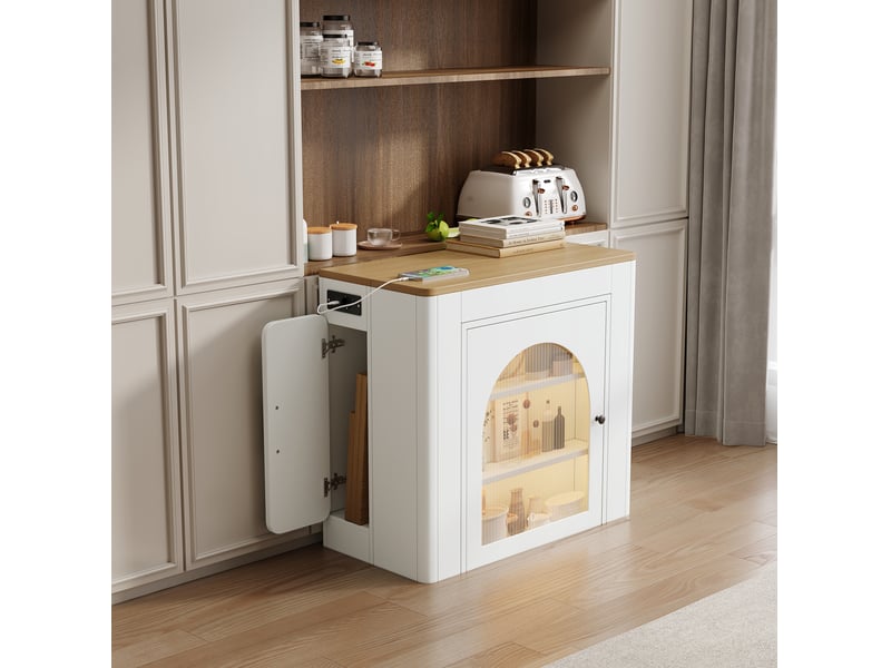  Bar conception d'épissure 80x39.6-79,6-119,6-149,6x77 - 3 plateaux, roulettes, prises usb, mdf+verre, blancbois  - Conforama B