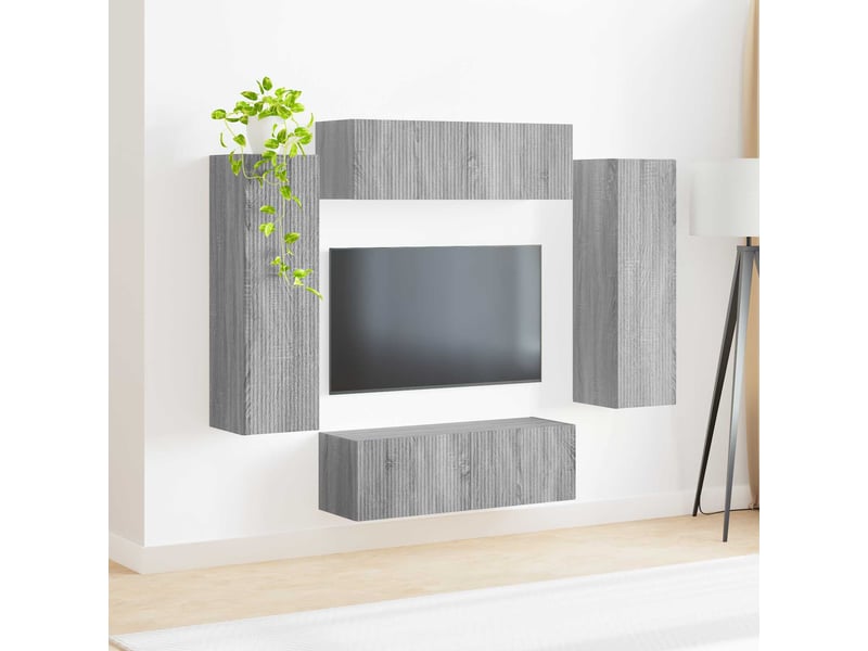  Ensemble de meuble tv - banc tv - meuble de rangement mural 4 pcs gris sonoma bois d'ingénierie  - Conforama D