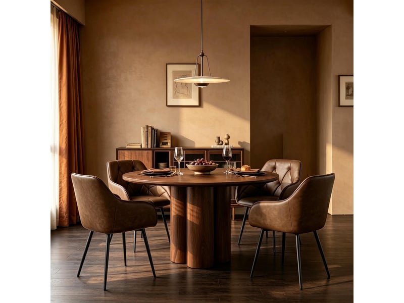  Chaises de salle à manger lot de 2  - dossier ergonomique pieds métal simili cuir marron foncé  - Conforama B