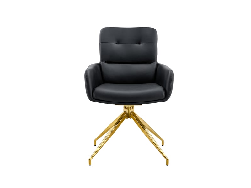  Chaise pivotante 360° silencieuse avec dossier capitonné et pieds métalliques dorés en pu noir, lot de 2  - Conforama A