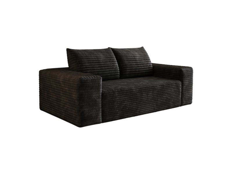  Canapé velours côtelé noir 180 cm – 2 places, assise profonde, modulaire, sans montage, mousse, salon et chambre  - Conforama E