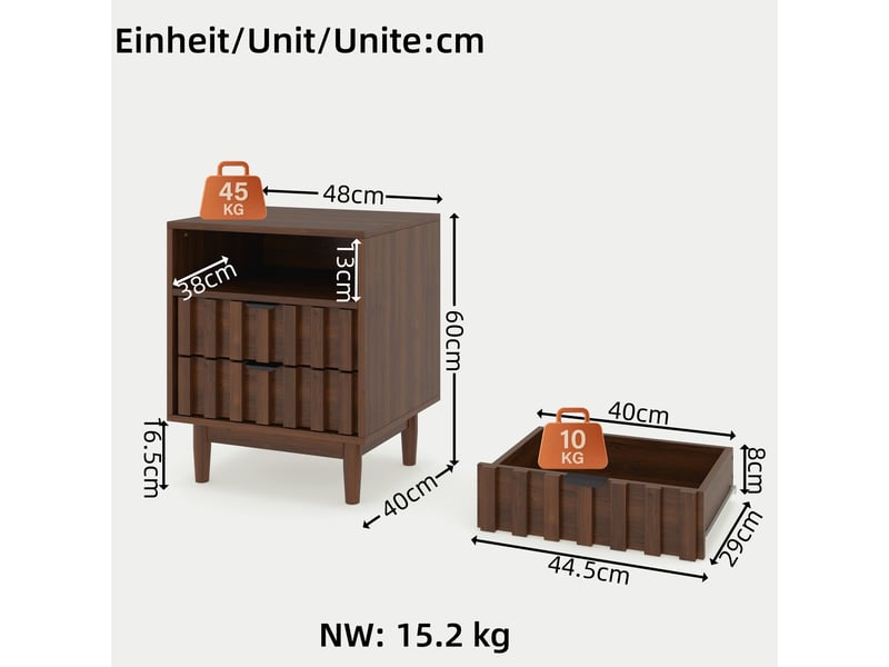  Chevet, coloris marron noyer, dimensions : 48 x 40 x 60 cm  - Conforama C