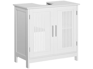 Meuble sous lavabo blanc 60 cm, 2 portes rainurées et étagère réglable