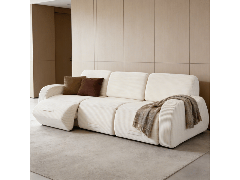 Canapé modulable convertible 3 places 247x115x76 cm compressé, mousse douce, velours côtelé couleur beige  - Conforama B