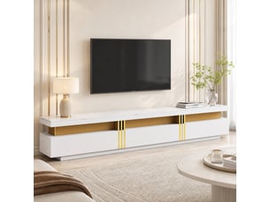 Meuble tv avec 3 tiroirs et passe-câbles pour salon 200×40×42 cm en panneaux de particules blanc