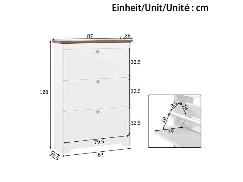  Meuble à chaussures 3 portes abattantes, grande capacité, poignées rondes, pour entrée et couloir  - Conforama C