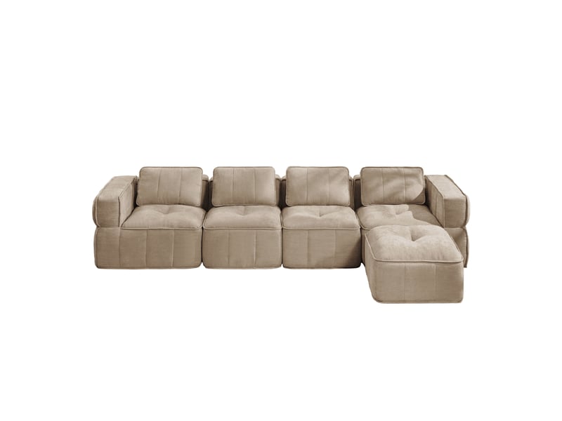  Canapé d’angle modulable 4 places avec pouf et assise profonde - lpospi - sans cadre polyester sable 344 × 162 × 67 cm  - Conforama A