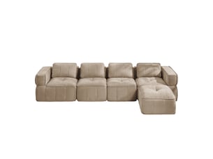 Canapé d’angle modulable 4 places avec pouf et assise profonde - lpospi - sans cadre polyester sable 344 × 162 × 67 cm