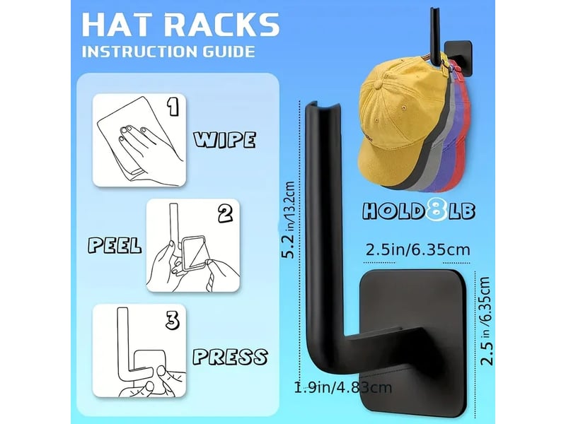 Crochet de rangement de chapeau sans poinçon, en plastique suspendu pour clés, auto-adhésif pour articles divers 10 pièce, noir - Conforama B