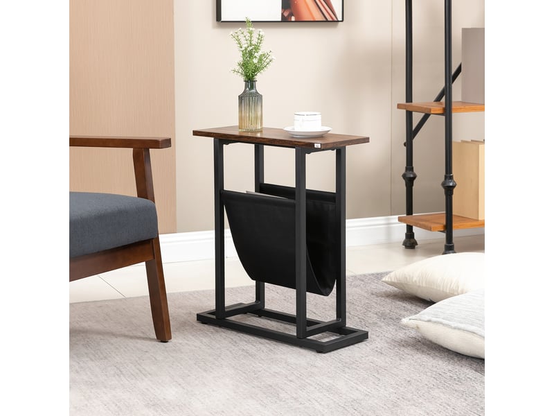  Table d'appoint bout de canapé avec porte-revues strucuture en acier design industriel noir marron foncé 49 x 19 x 55 cm  - Conforama A