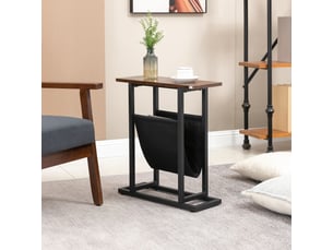 Table d'appoint bout de canapé avec porte-revues strucuture en acier design industriel noir marron foncé 49 x 19 x 55 cm
