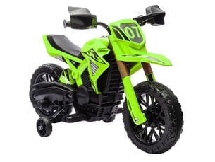 Moto cross électrique pour enfants 3-8 ans, batterie 6 v, 2 moteurs, klaxon et roues d'entraînement, charge 30kg, vert