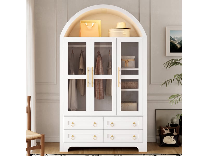  Armoire de rangement 110x50x186 cm - 4 tiroirs - led contrôlable par application - mdf et panneaux de particules - blanc CozyNest - Conforama B