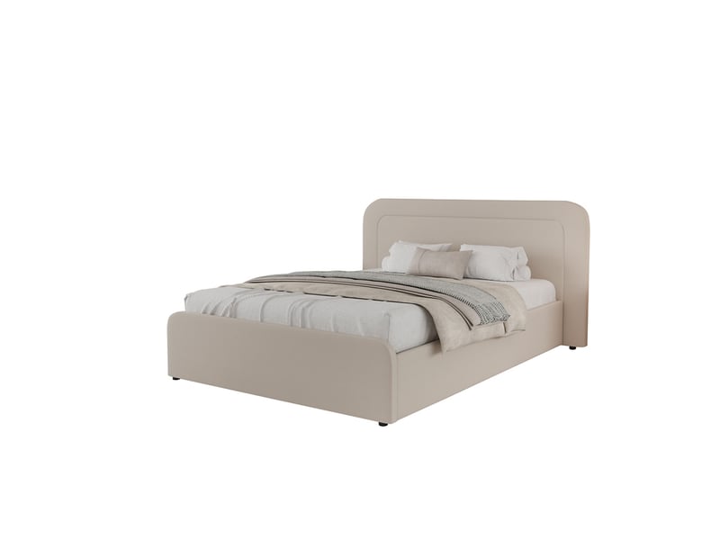  Lit avec coffre de rangement 140x190cm en velours beige boise  - Conforama A