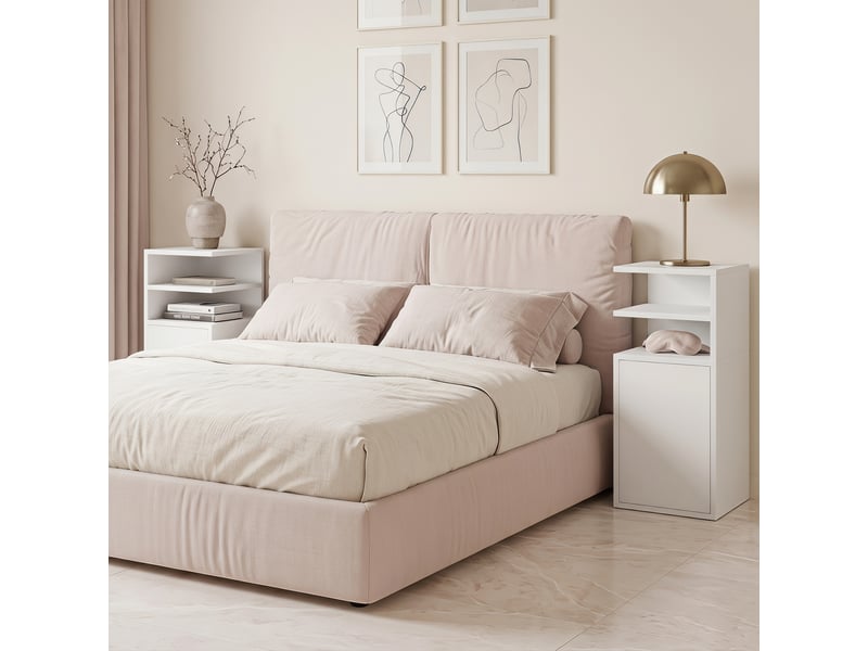  Ensemble de 2 tables de chevet avec porte et compartiments ouverts pour petits espaces, 25 x 30 x 60 cm, blanches  - Conforama D