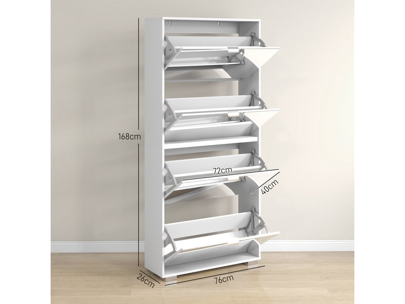  Étagère à chaussures fine gaine de place avec miroir et 4 tiroirs pour 24 paires de chaussures, 76x26x178 cm, blanc  - Conforama C