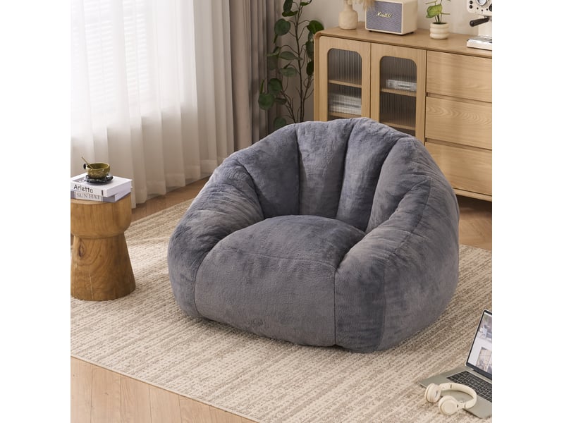 Fauteuil pouf avec dossier enveloppant, sans montage, garnissage en mousse, en polyester gris clair 111 × 123 × 75 cm - Conforama B