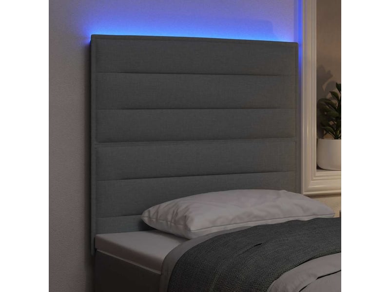  Tête de lit | panneau de tête de lit led avec bandes led gris clair 90 cm tissu  - Conforama E