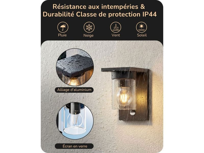  Sonnette murale exterieur detecteur de mouvement pir ip44 aluminium noir e27 110° 370618_AACLB04029_6_DROPFR - Conforama D