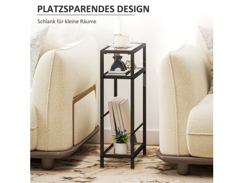  Table d’appoint 40x18x62 cm à 3 niveaux verre trempé noir  - Conforama D