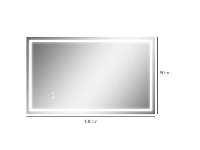  Miroir de salle de bain avec éclairage led réglable à 3 couleurs et revêtement antichoc, verre et métal, 100 x 3 x 60 cm  - Conforama E