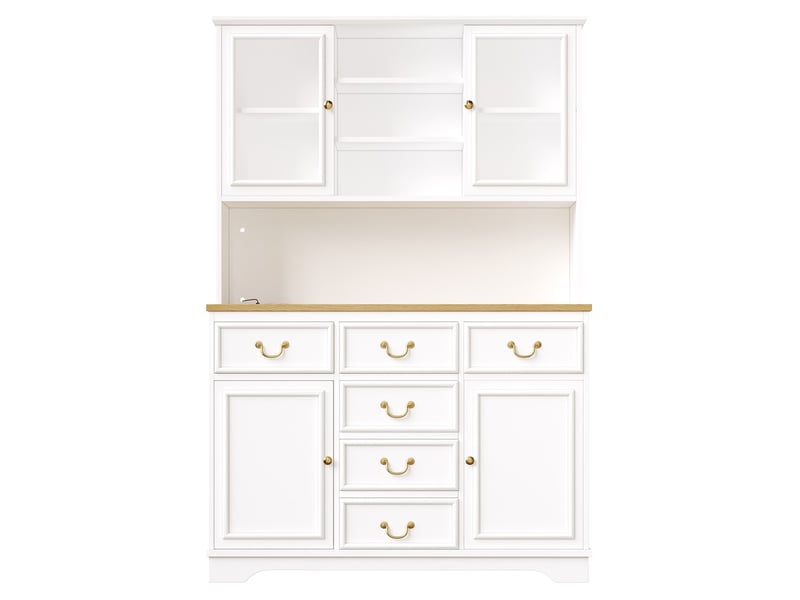  Meuble de cuisine haut avec ports usb et prises buffet avec led éclairage meuble de rangement avec portes snack anrichte poubelle installable blanc  - Conforama A