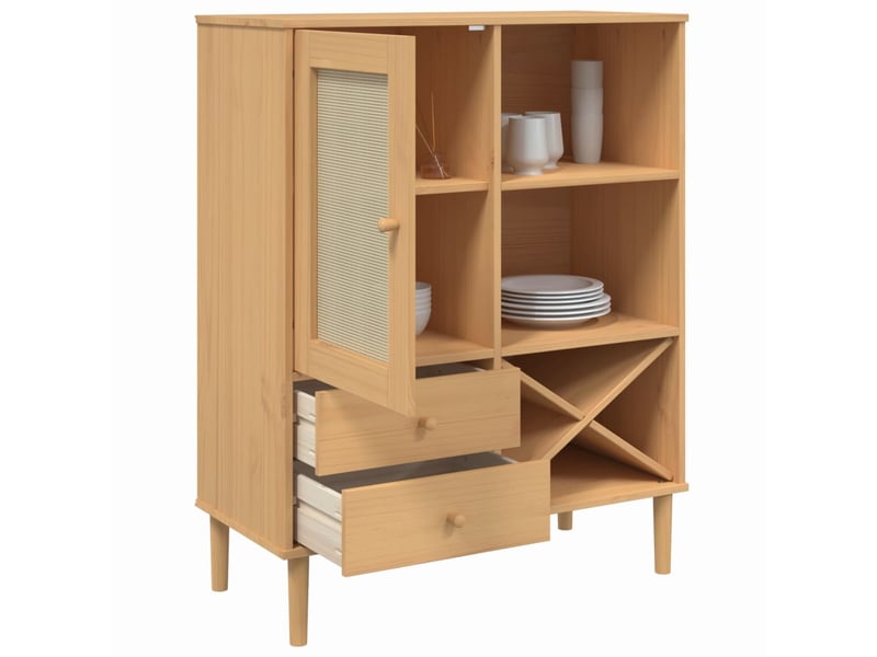 Buffet - bahut - meuble de rangement senja aspect rotin marron 90x40x112cm bois massif de pin - Conforama D