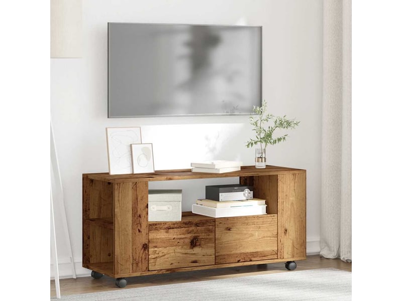  Meuble tv - banc tv - meuble de rangement avec roulettes vieux bois bois d'ingénierie  - Conforama C