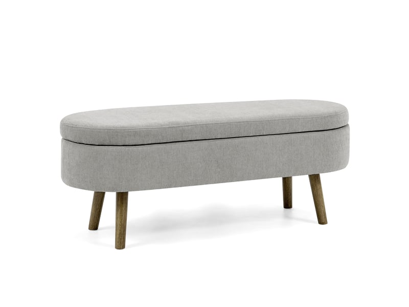  Banc de rangement 110x40x42 cm avec coffre 20 l, pieds en bois, pour chambre et salon, assise en tissu chenille, gris  - Conforama A