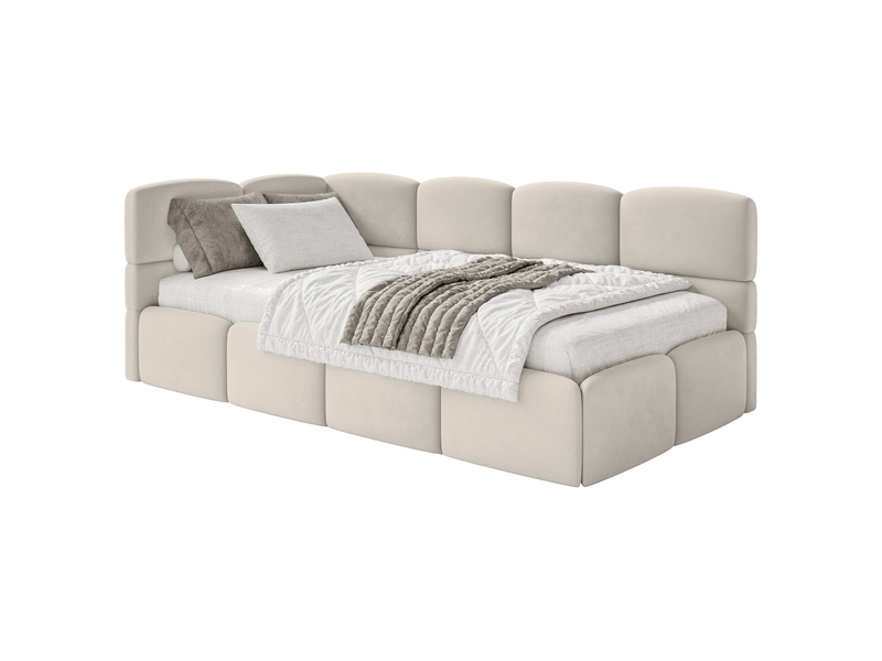 Selsey cloudy – lit ado 90x200, tête de lit à gauche, velours beige clair CLOUDY - Conforama A
