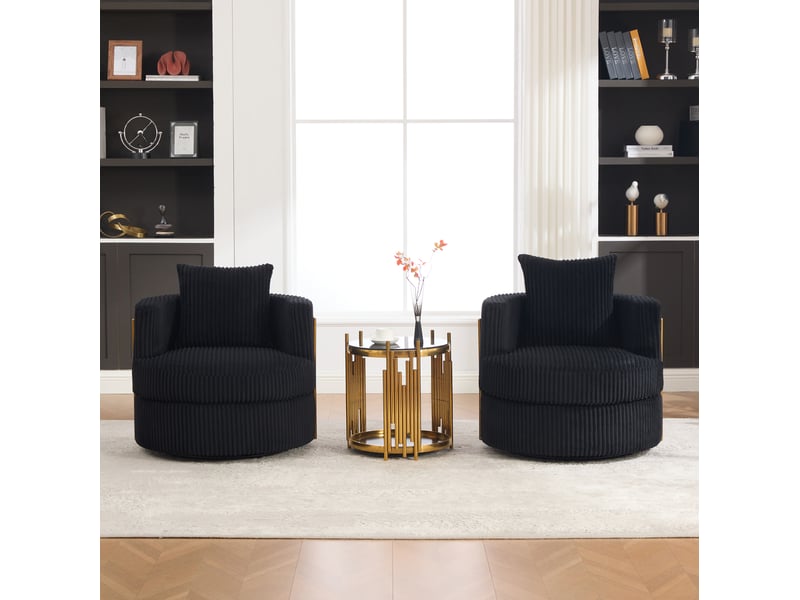  Fauteuils pivotants 76x79x78 cm, lot de 2, accoudoirs rembourrés, rangement sous assise, velours côtelé noir  - Conforama D