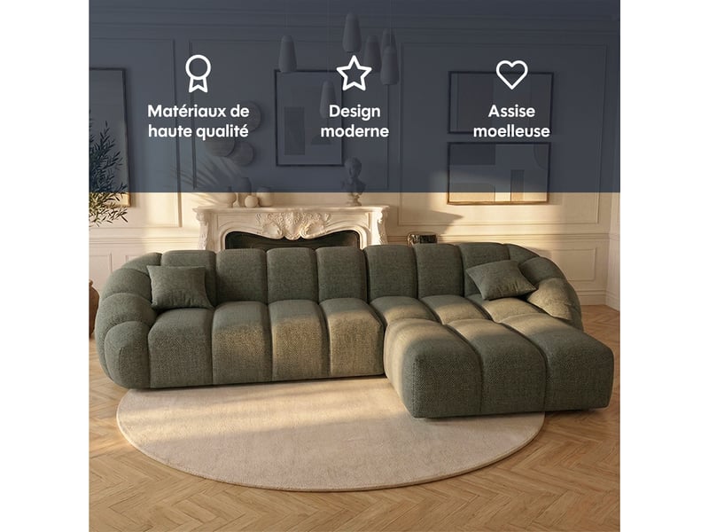 Canapé bulle angle droit en tissu chenille et bois renforcé vert - serena - morphea Serena - Conforama C